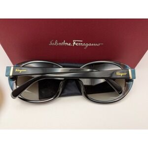 Salvatore Ferragamo SF842SA Black Turquoise Oversized Round Sunglasses Italy 58m